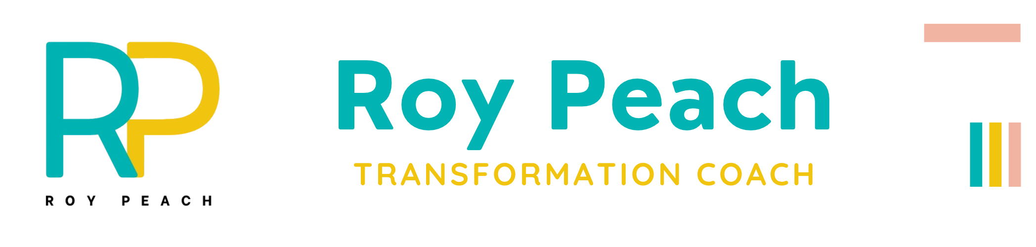 Roy Peach banner (6) Roy Peach Coaching website banner showing logo top left, name and 'Personal Growth Coach' below, with branding colours around it.